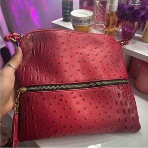 Chic Red Ostrich-Embossed Crossbody Bag